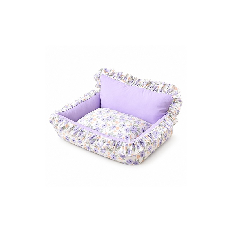 Floral Cat Bed with Ruffled Trim