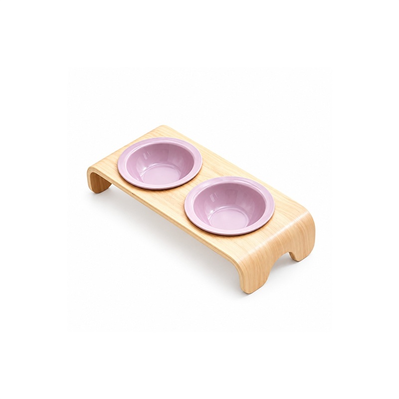 Curved Stand Ceramic Double-Bowl Pet Feeder